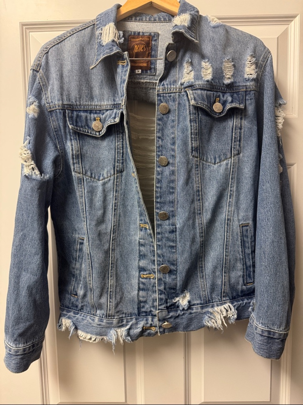 Joelle’s Designer Collection Distressed Light Blue Denim Jacket - Size M
